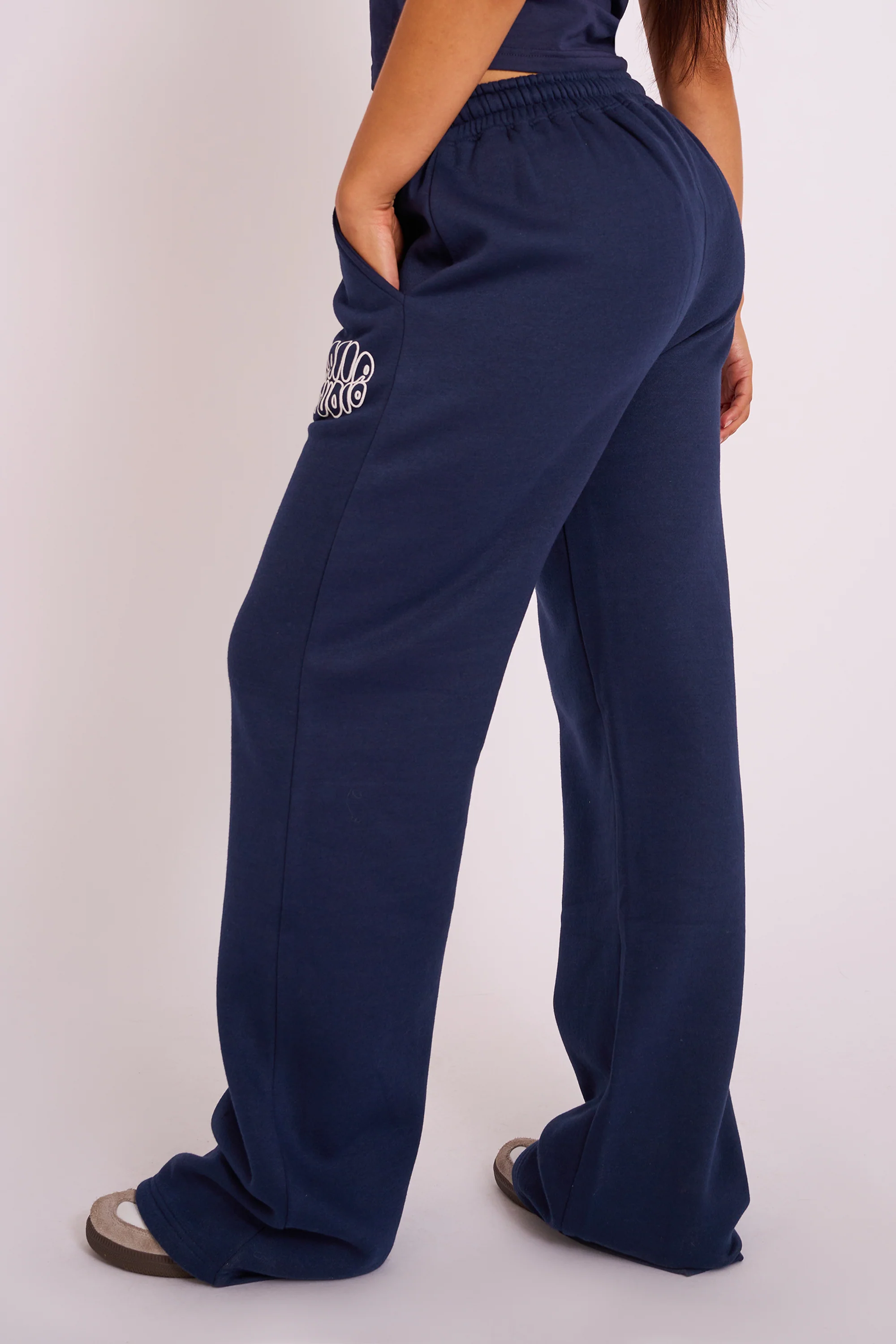 Kaiia Studio Bubble Logo Wide Leg Joggers Navy - Image 3
