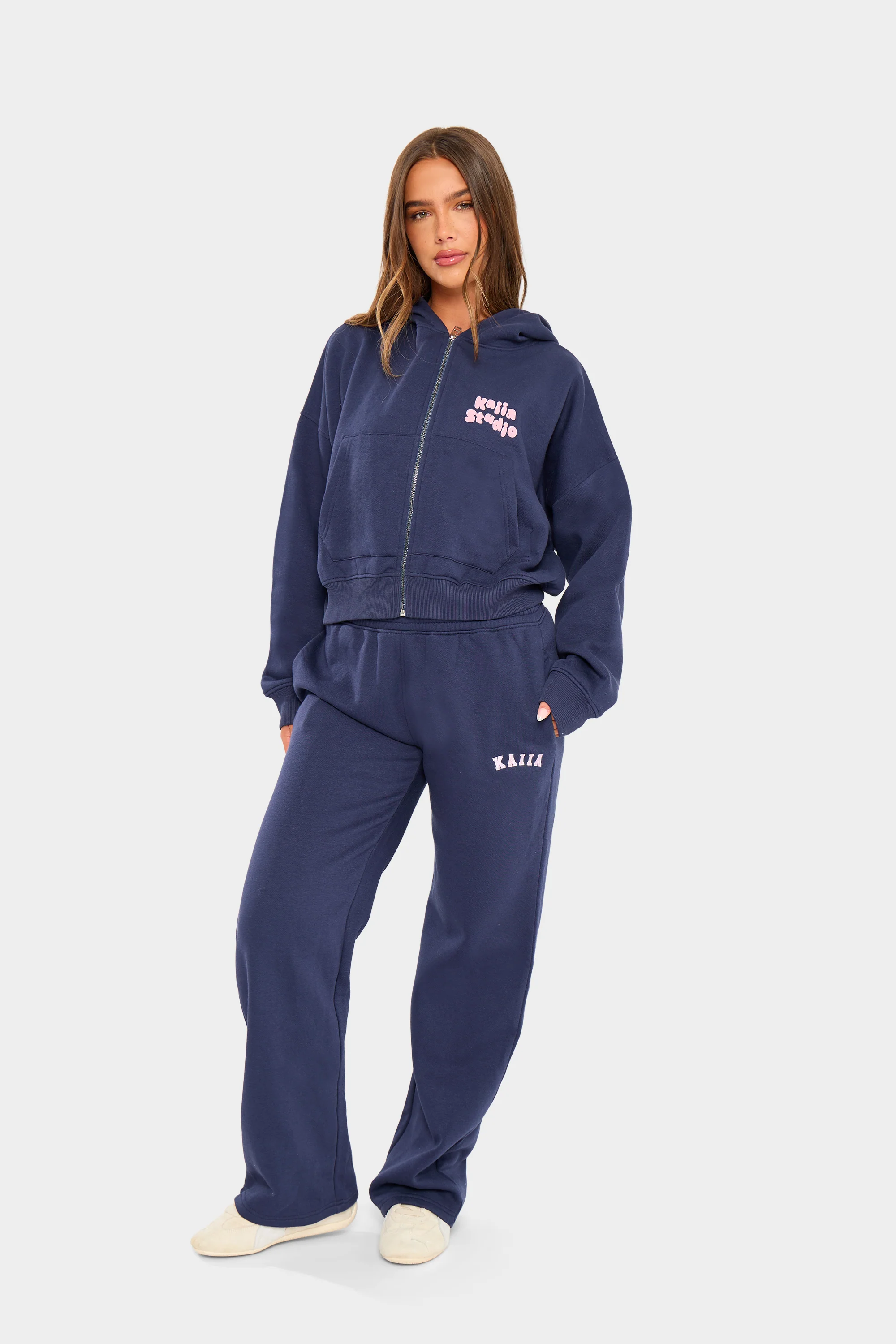 Kaiia Studio Bubble Oversized Zip Through Hoodie Navy & Pink - Image 7