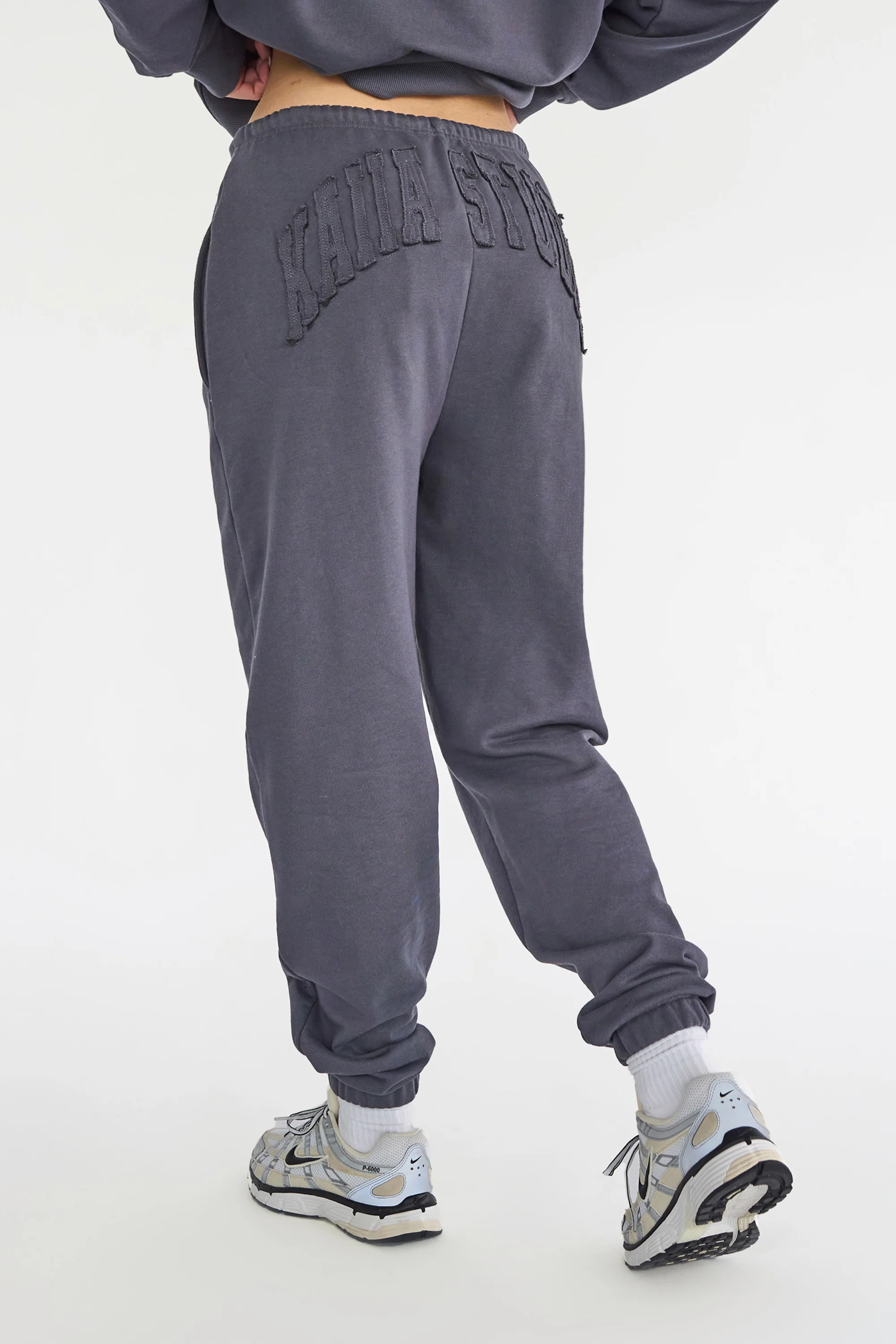 Kaiia Studio Distressed Applique Cuffed Joggers Dark Grey - Image 2