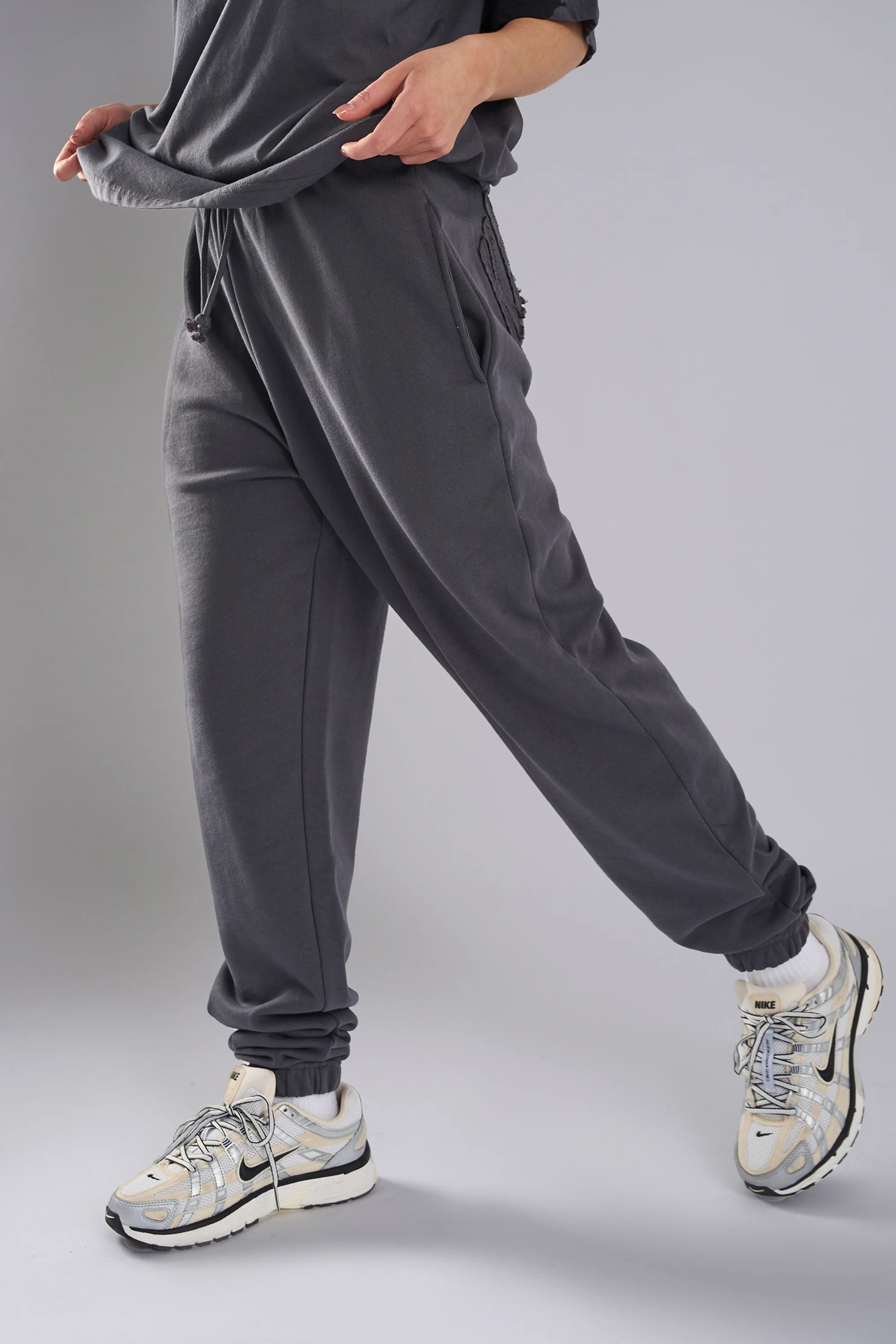 Kaiia Studio Distressed Applique Cuffed Joggers Dark Grey - Image 7
