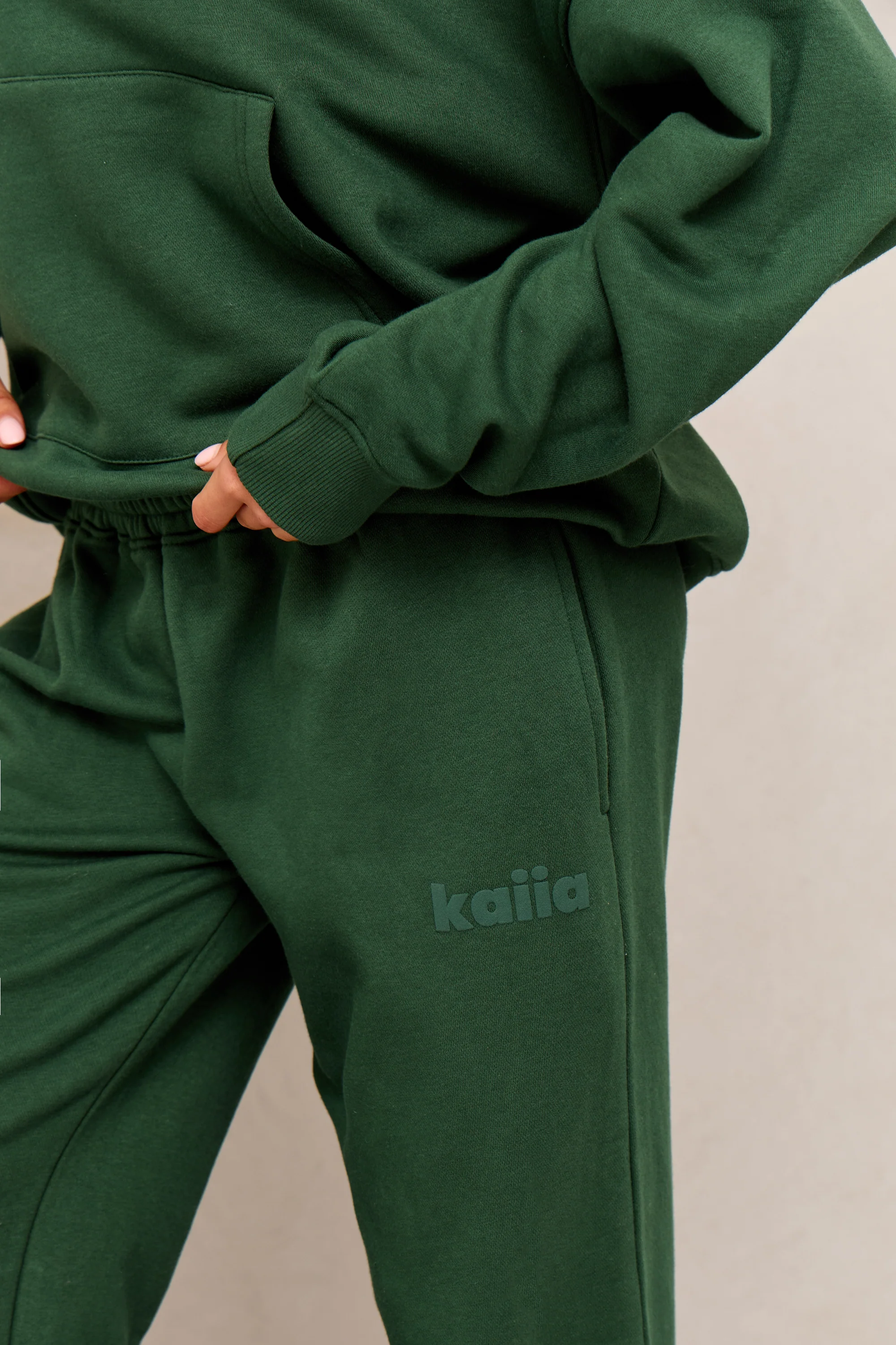 Kaiia Studio Flared Wide Leg Joggers Dark Green - Image 2