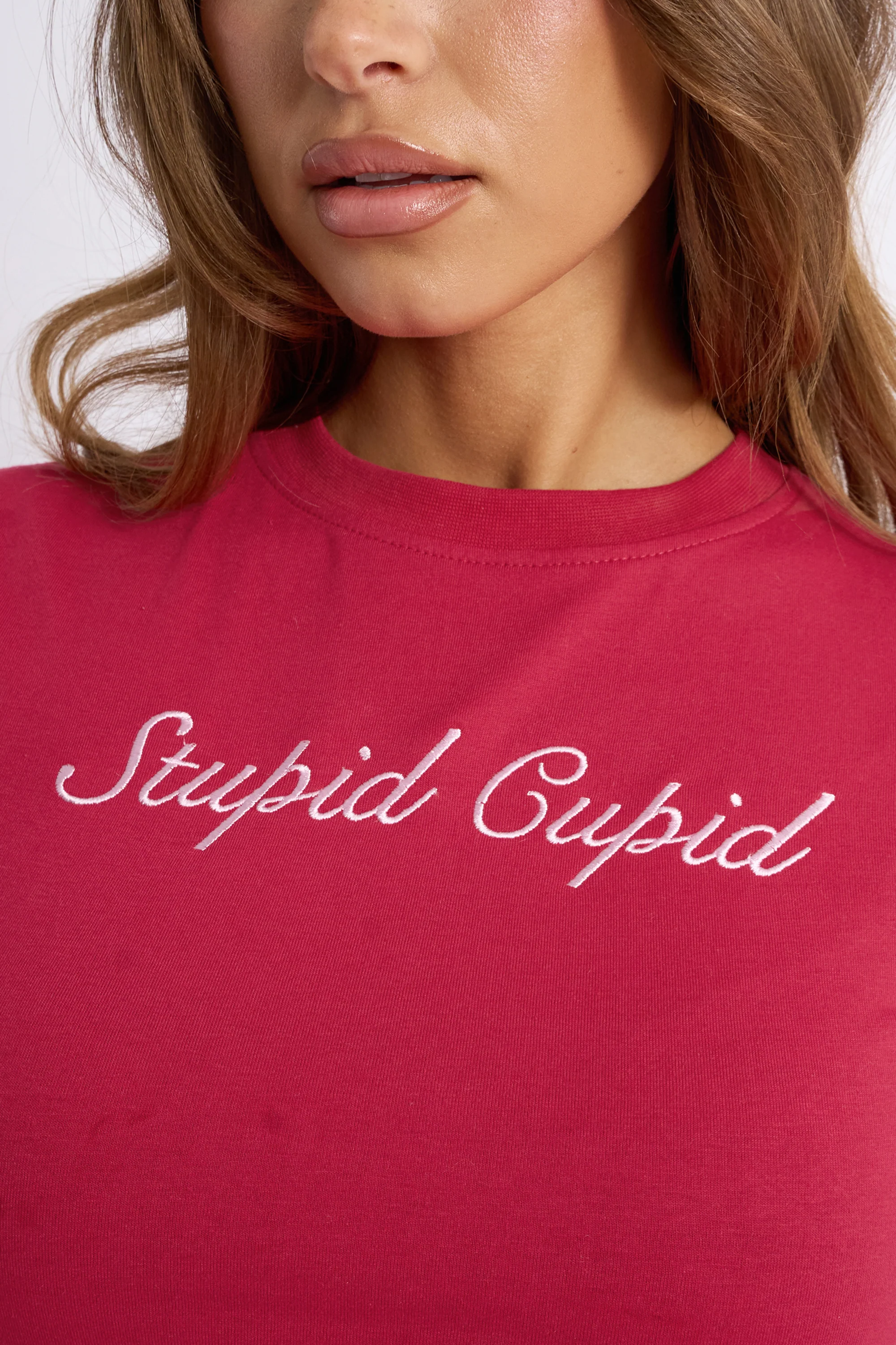 Kaiia Stupid Cupid Detail Baby Tee Red & Pink - Image 2