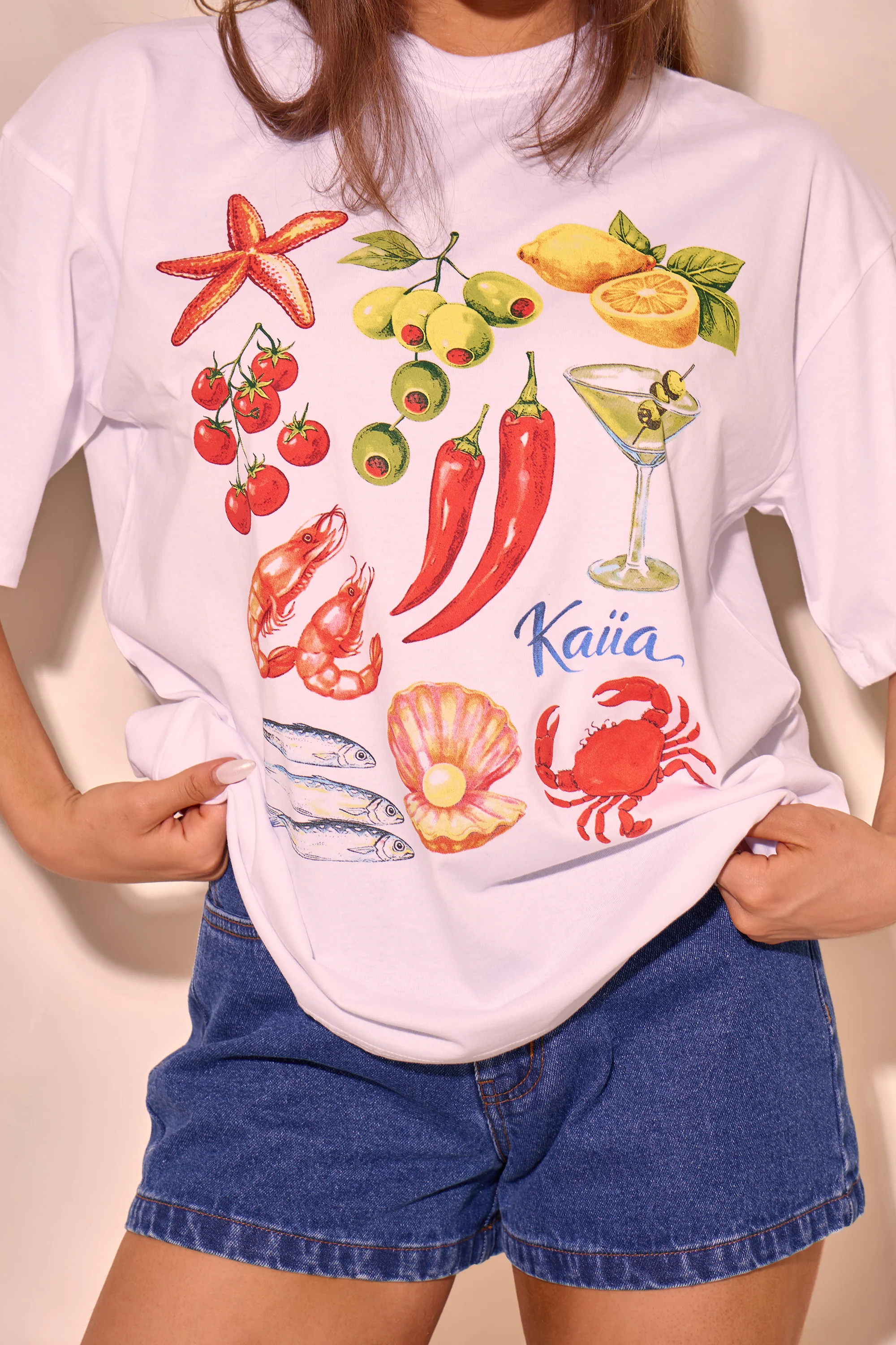Kaiia Summer Graphic Oversized T-shirt White - Image 6