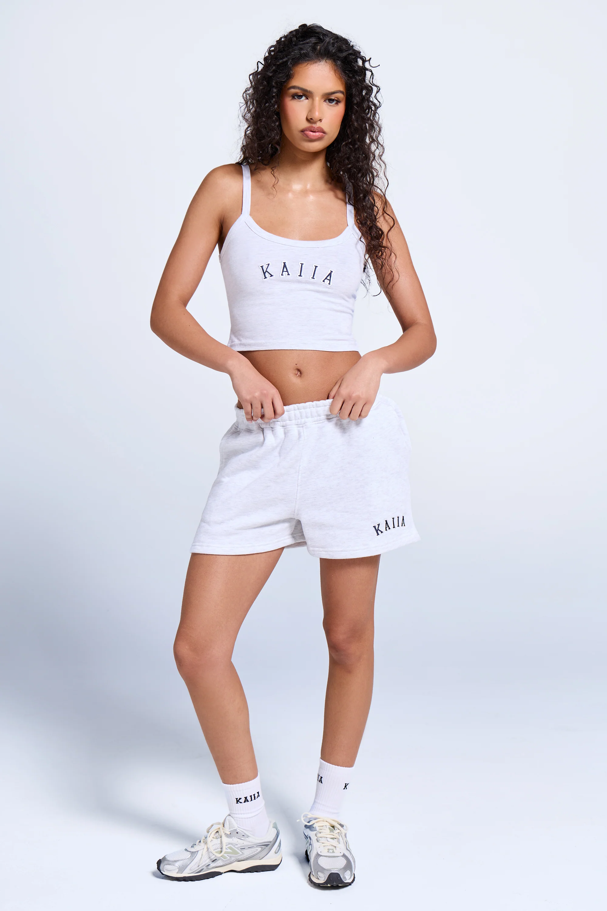 Kaiia Logo Sweat Shorts Light Grey Marl & Navy - Image 3