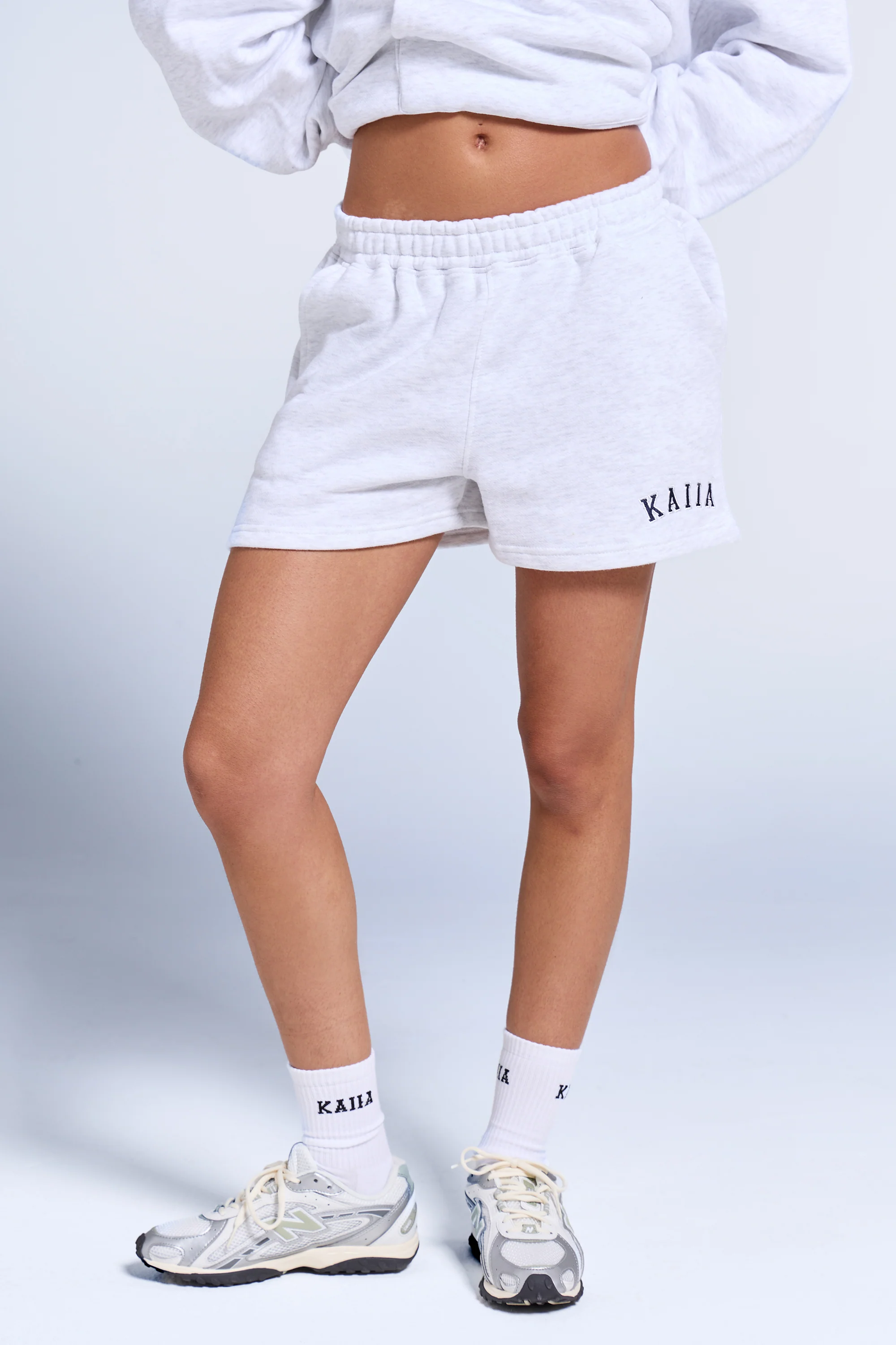 Kaiia Logo Sweat Shorts Light Grey Marl & Navy - Image 4