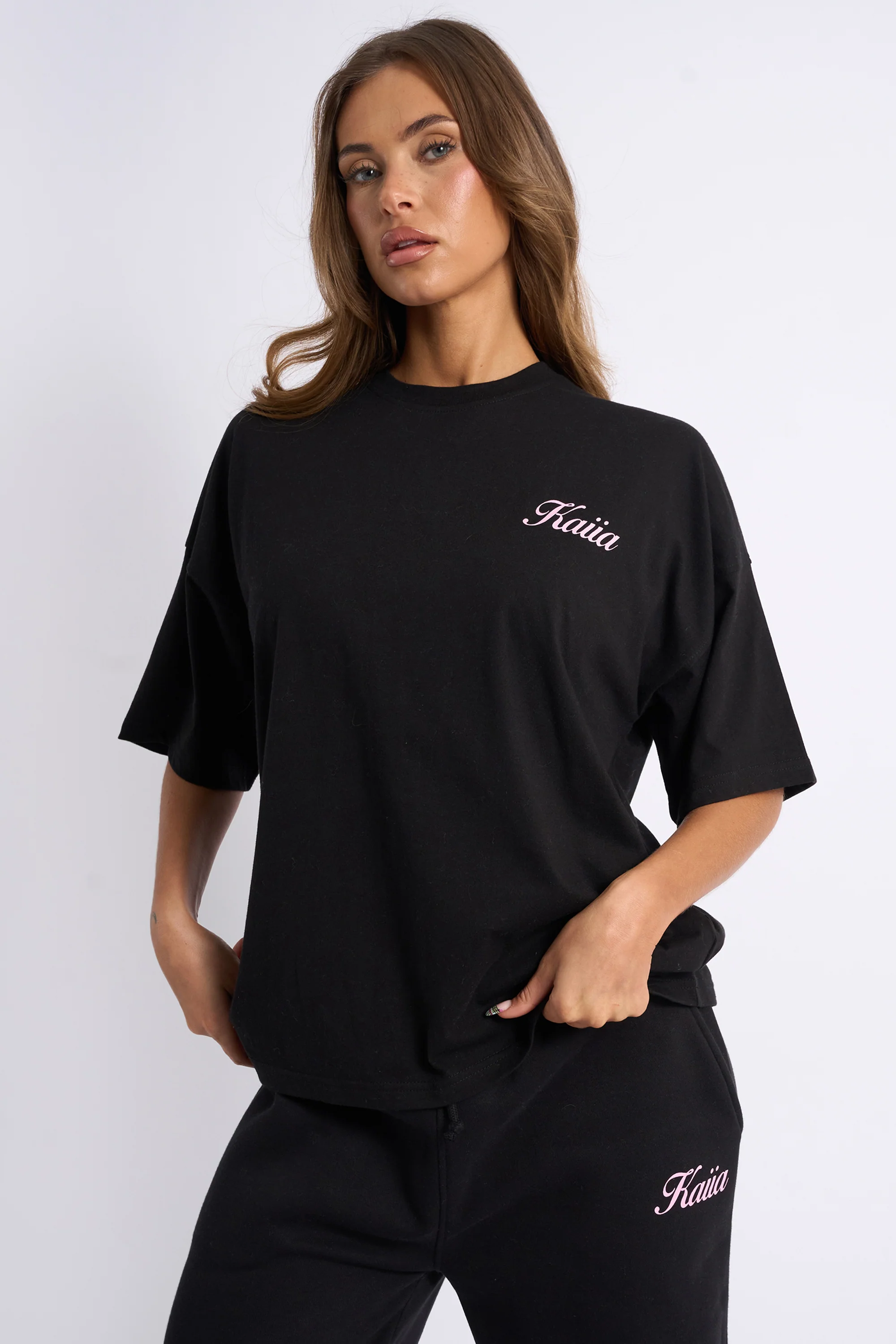 Kaiia Angel Graphic Oversized T-Shirt Black & Pink - Image 2