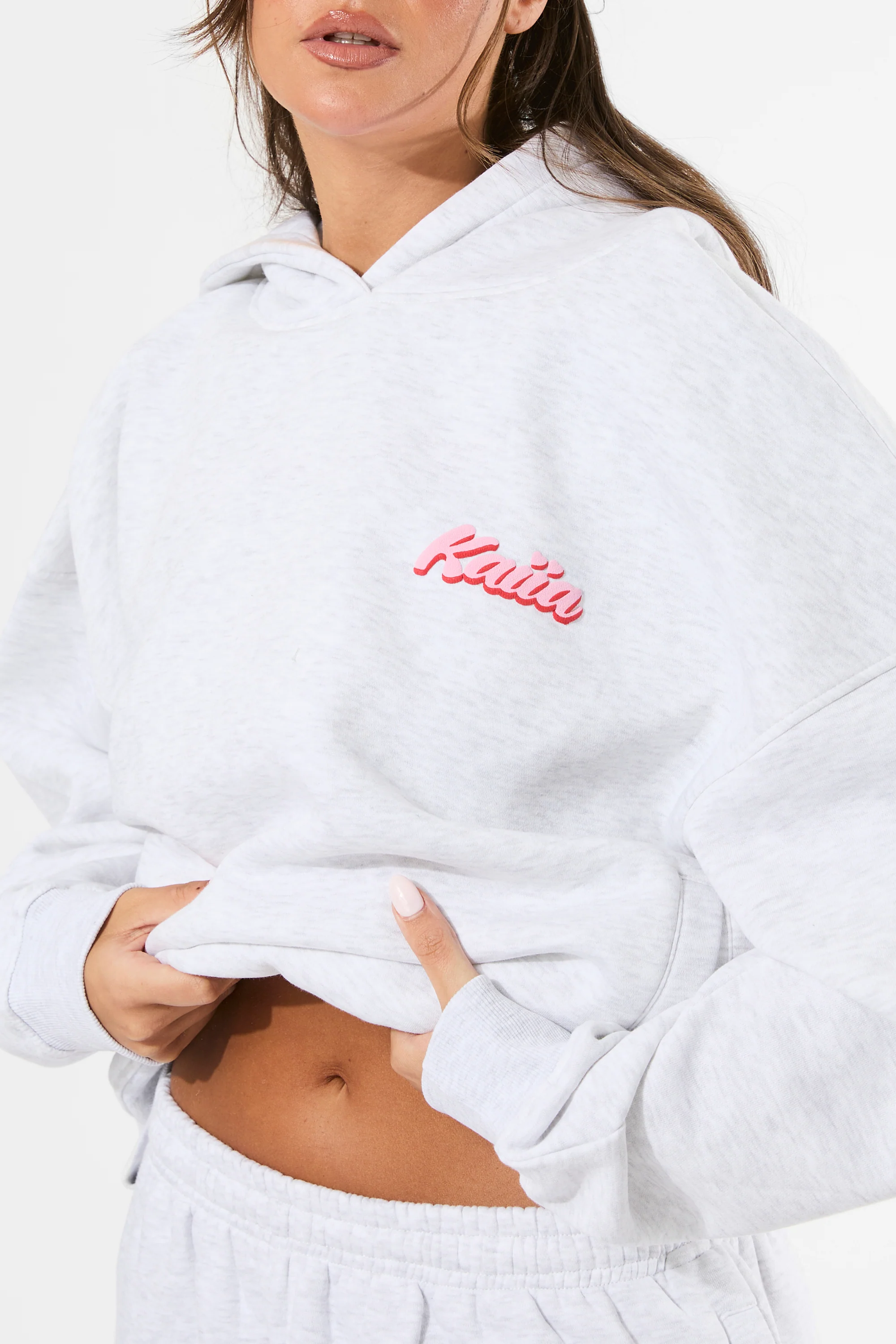 Kaiia the Label Bubble Graphic Oversized Hoodie Light Grey Marl & Baby Pink - Image 11