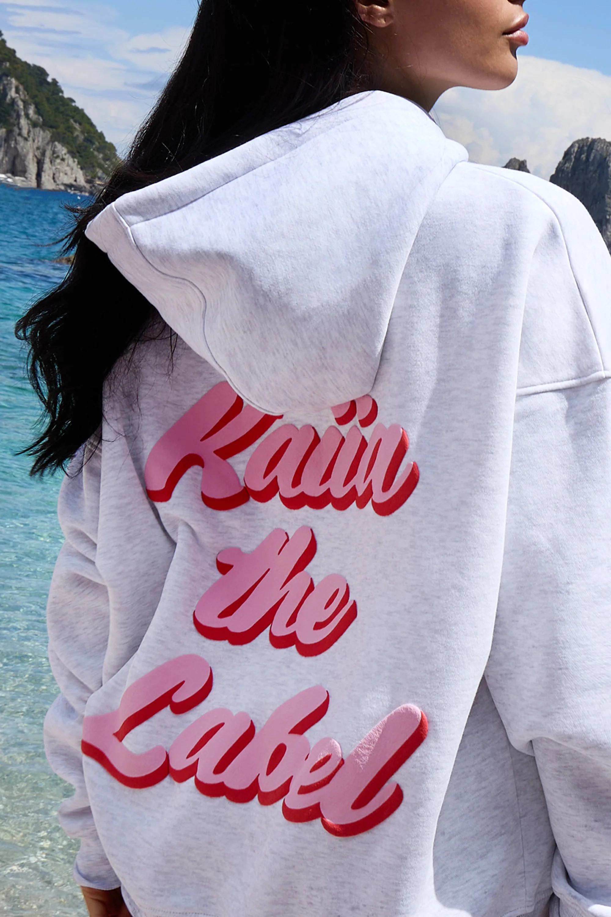 Kaiia the Label Bubble Graphic Oversized Hoodie Light Grey Marl & Baby Pink - Image 5