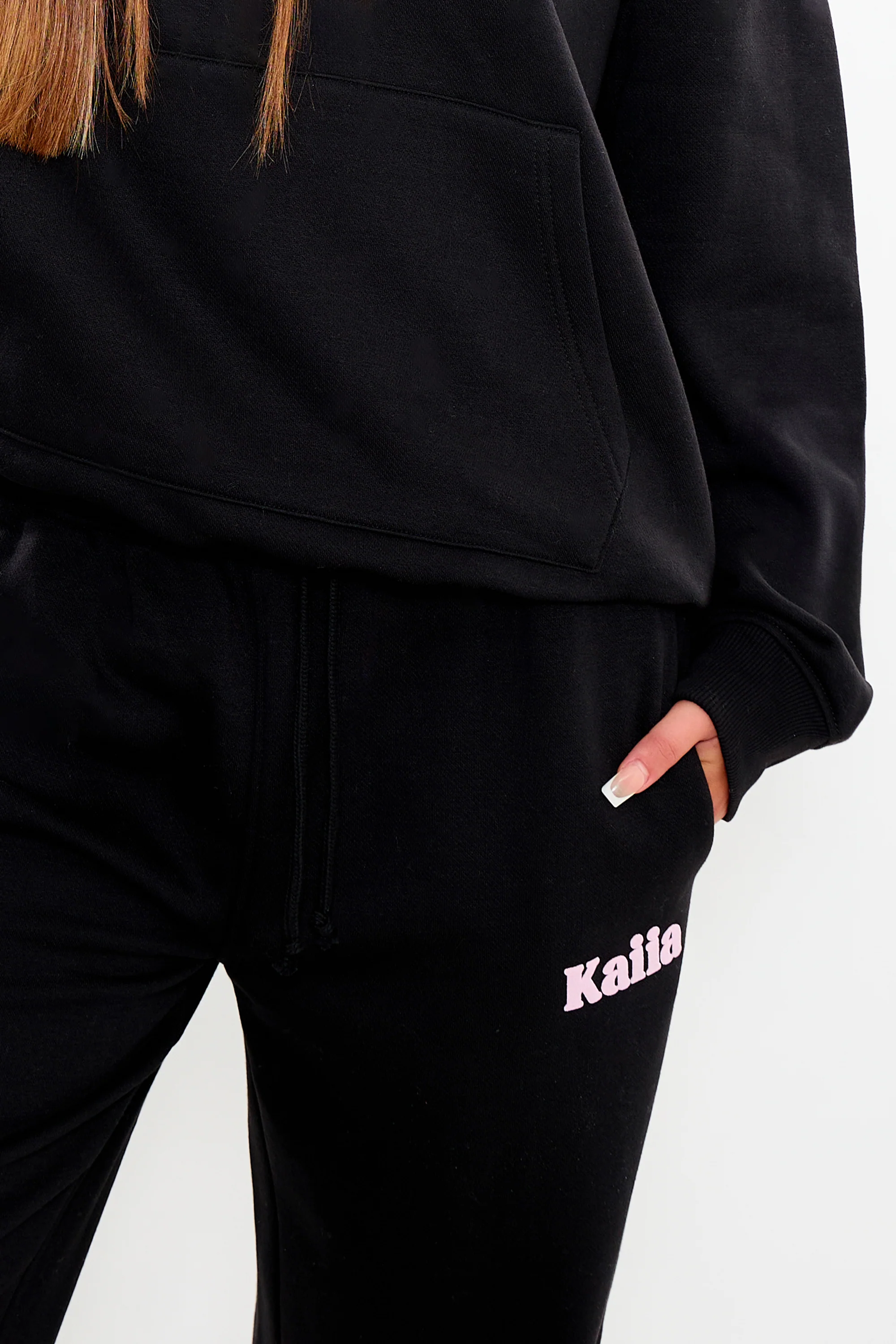 Kaiia Wide Leg Joggers Black & Pink - Image 2