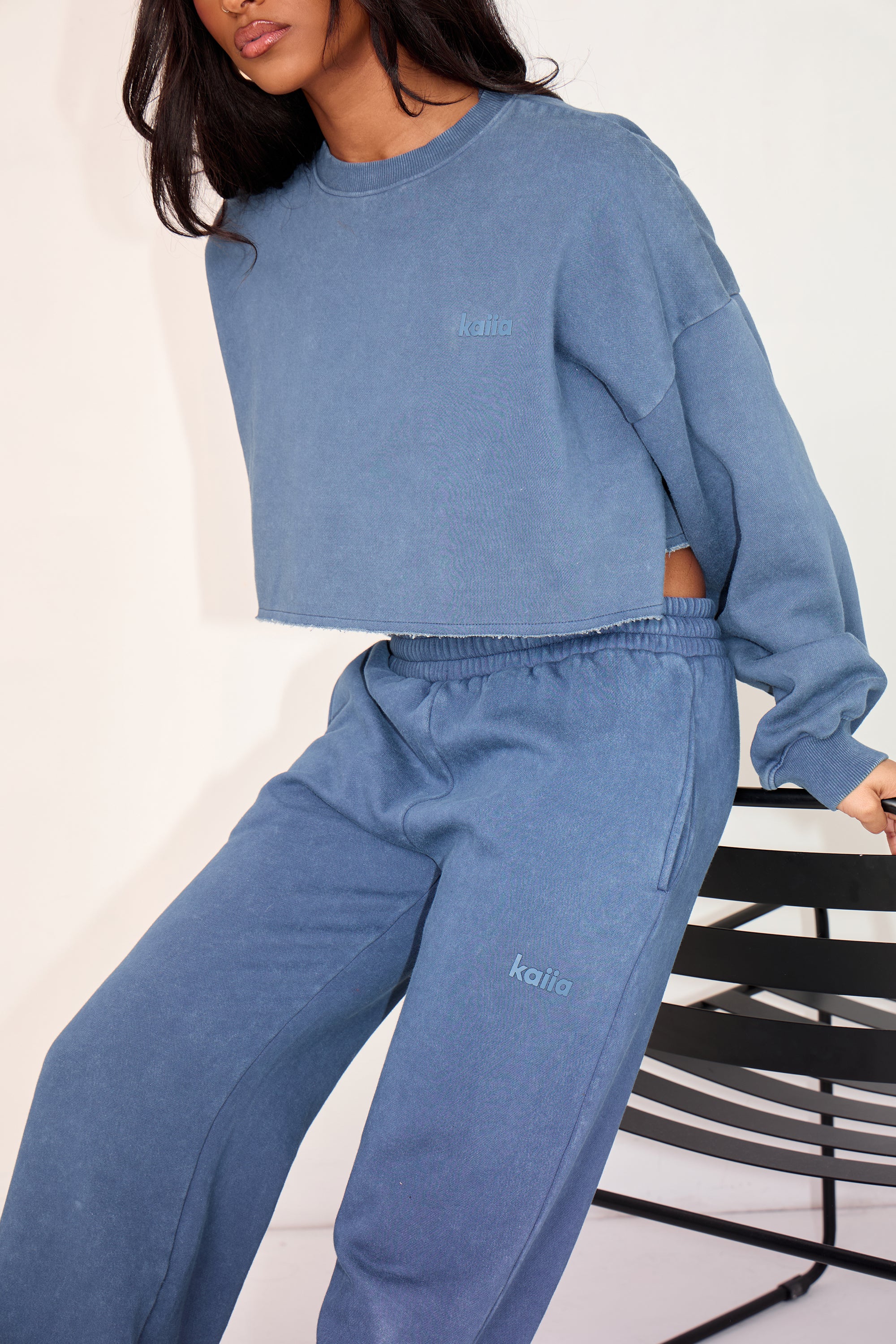 Kaiia Wide Leg Joggers Washed Petrol - Image 2