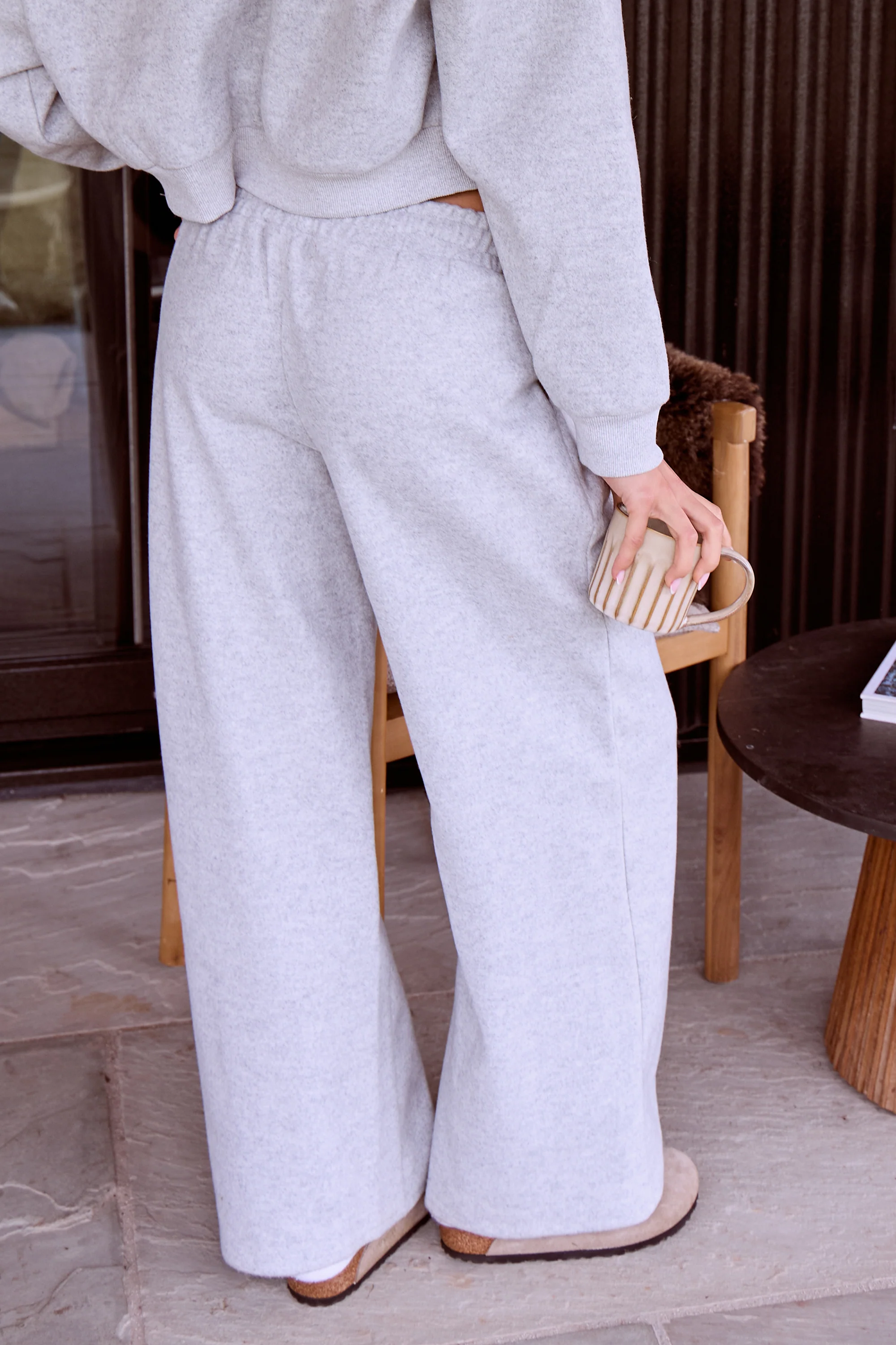 Kaiia Wool Effect Wide Leg Trousers Grey Marl - Image 3