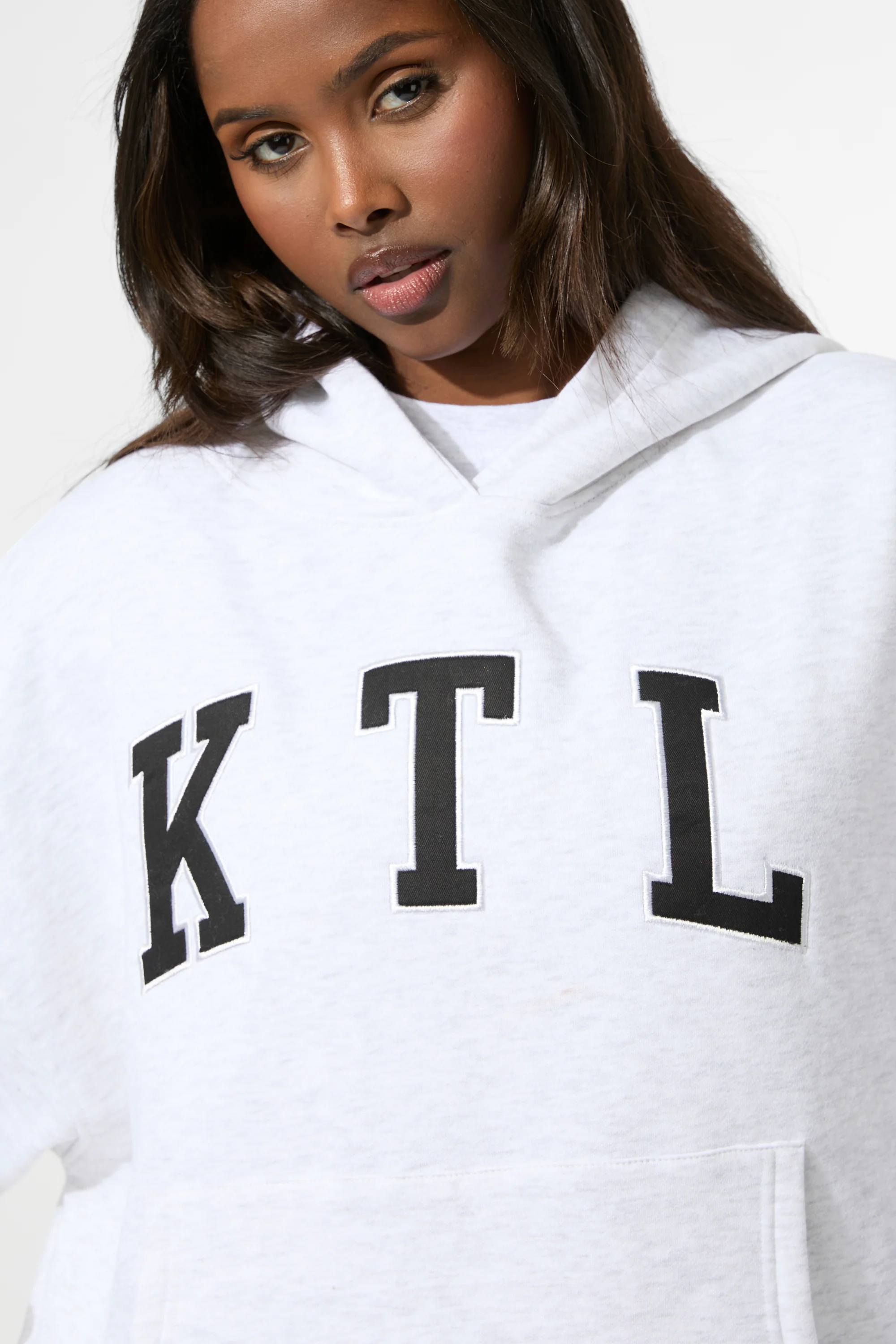 Kaiia KTL Logo Oversized Hoodie Light Grey Marl - Image 2