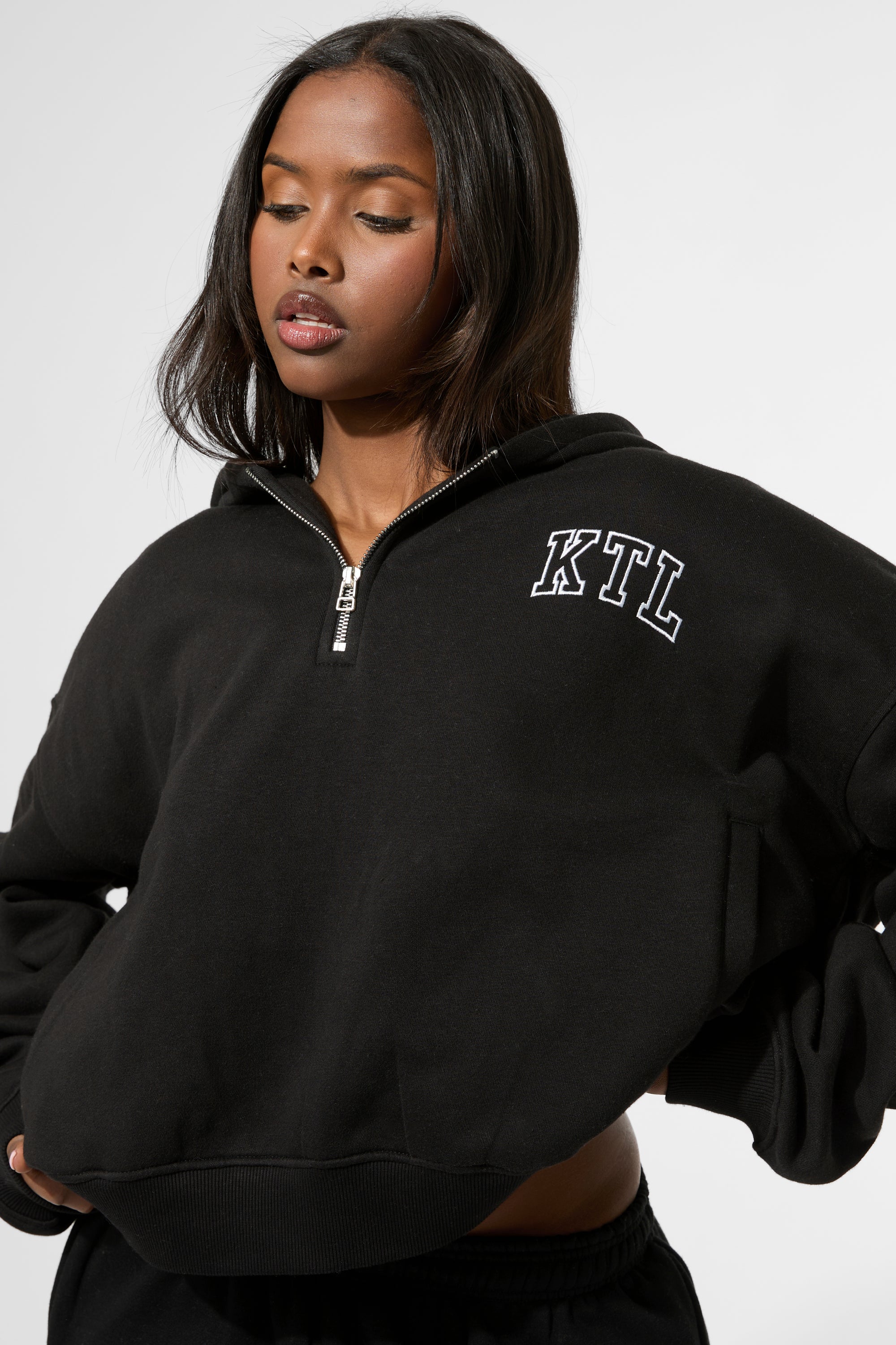 Kaiia KTL Logo Quarter Zip Hoodie Black - Image 2