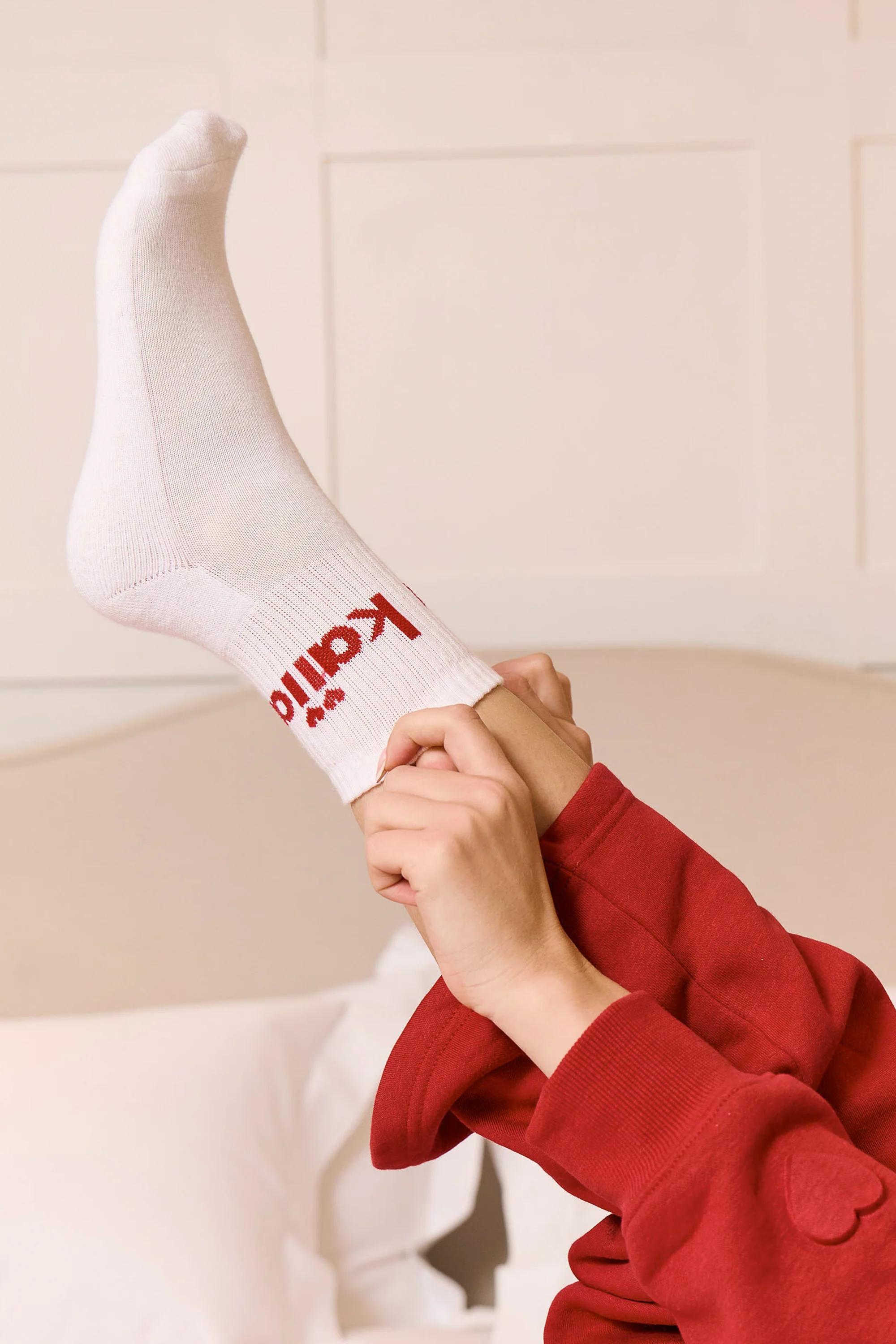 Pack of Three Kaiia Heart Socks White & Red - Image 3