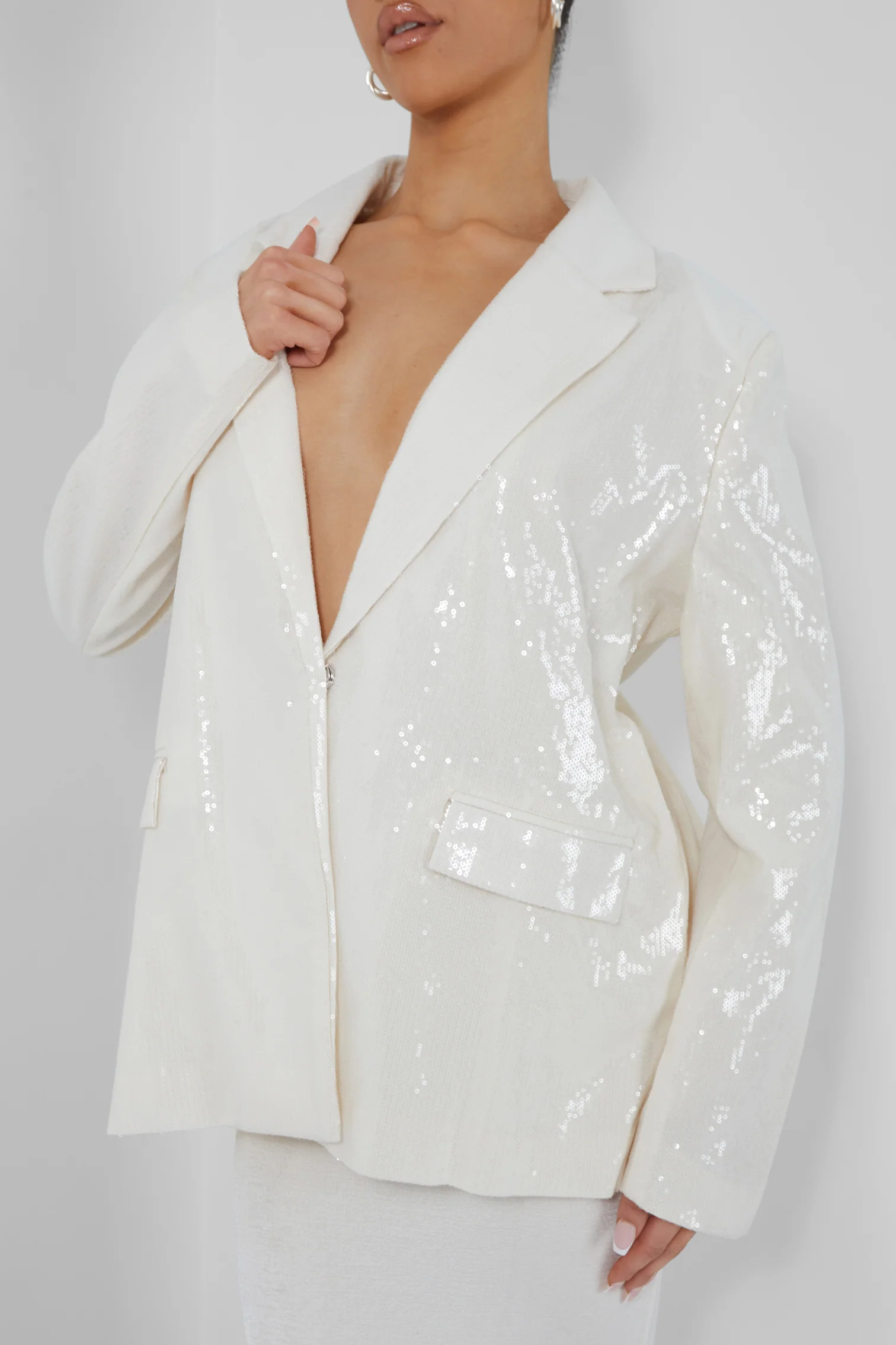 PREMIUM SEQUIN OVERSIZED BLAZER ECRU - Image 3