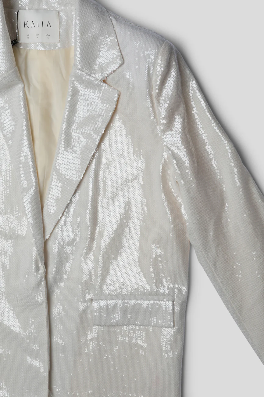 PREMIUM SEQUIN OVERSIZED BLAZER ECRU - Image 6