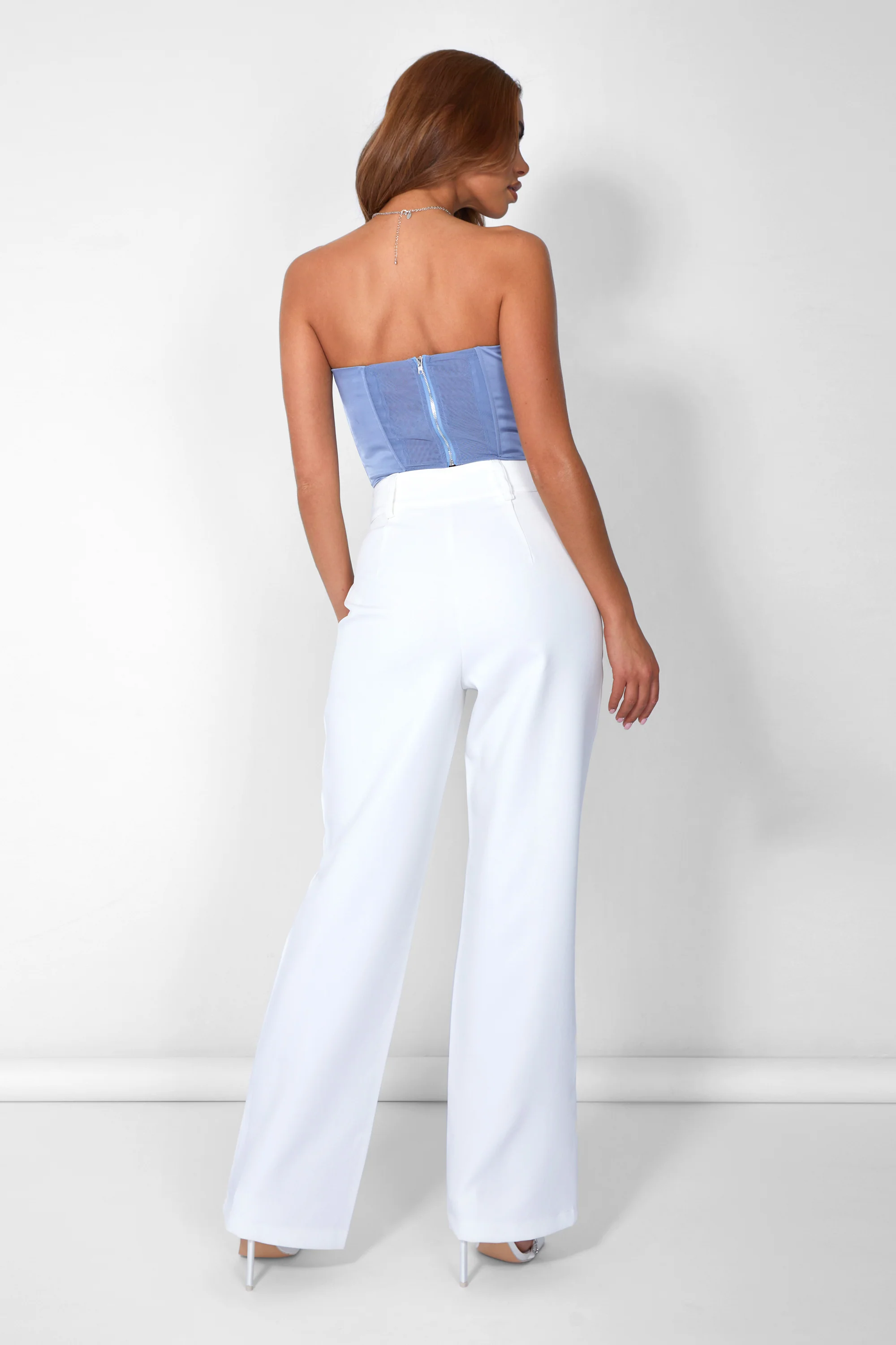 Satin Structured Strapless Corset Top Blue - Image 4