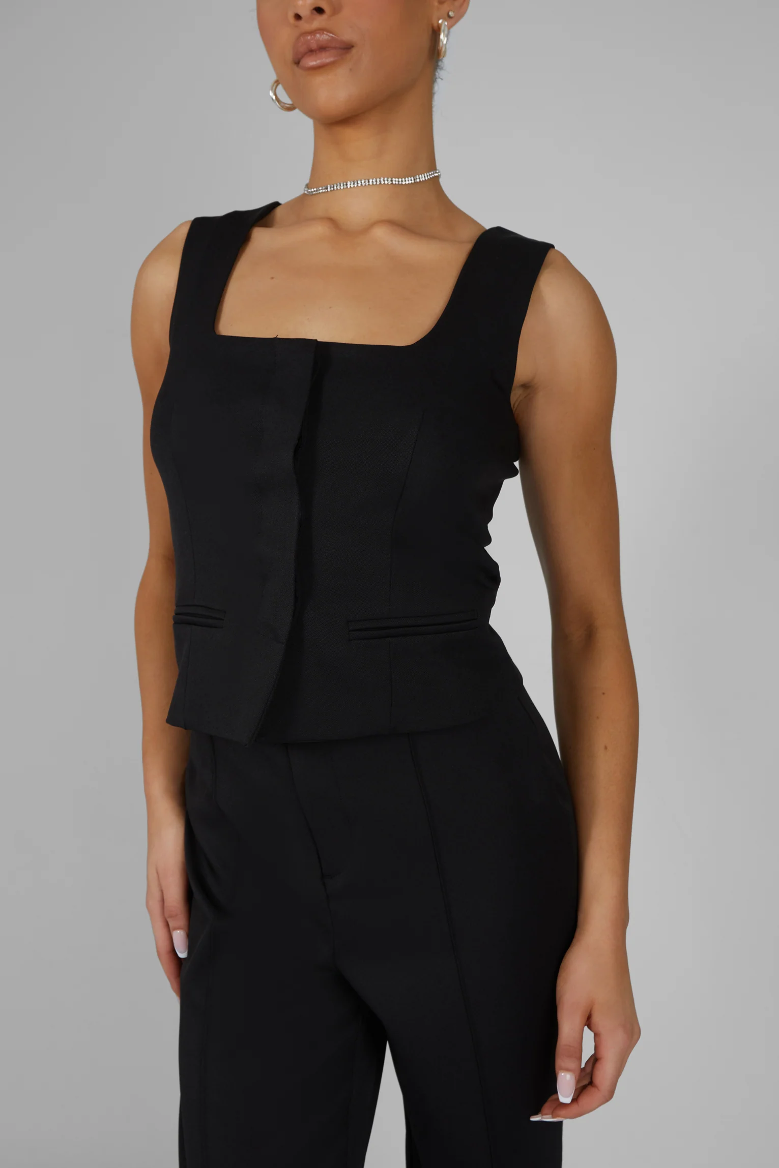 Tailored Square Neck Top Black - Image 3